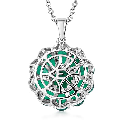 EverTrue Verde Onyx 5.80 ctw Evergreen Bloom Pendant in Platinum Bond with Stainless Steel Necklace 20 Inches