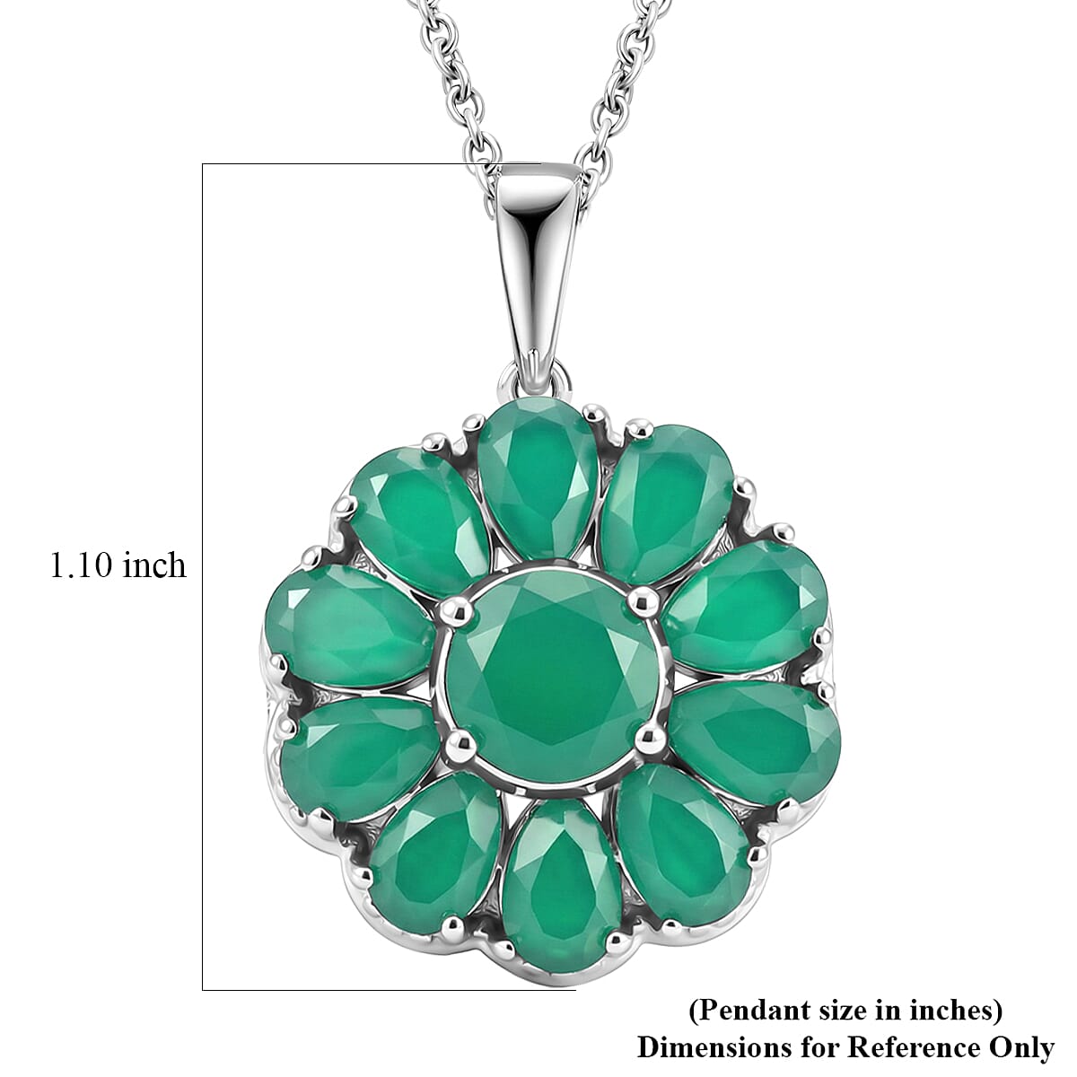 EverTrue Verde Onyx 5.80 ctw Evergreen Bloom Pendant in Platinum Bond with Stainless Steel Necklace 20 Inches