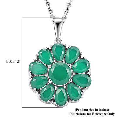 EverTrue Verde Onyx 5.80 ctw Evergreen Bloom Pendant in Platinum Bond with Stainless Steel Necklace 20 Inches