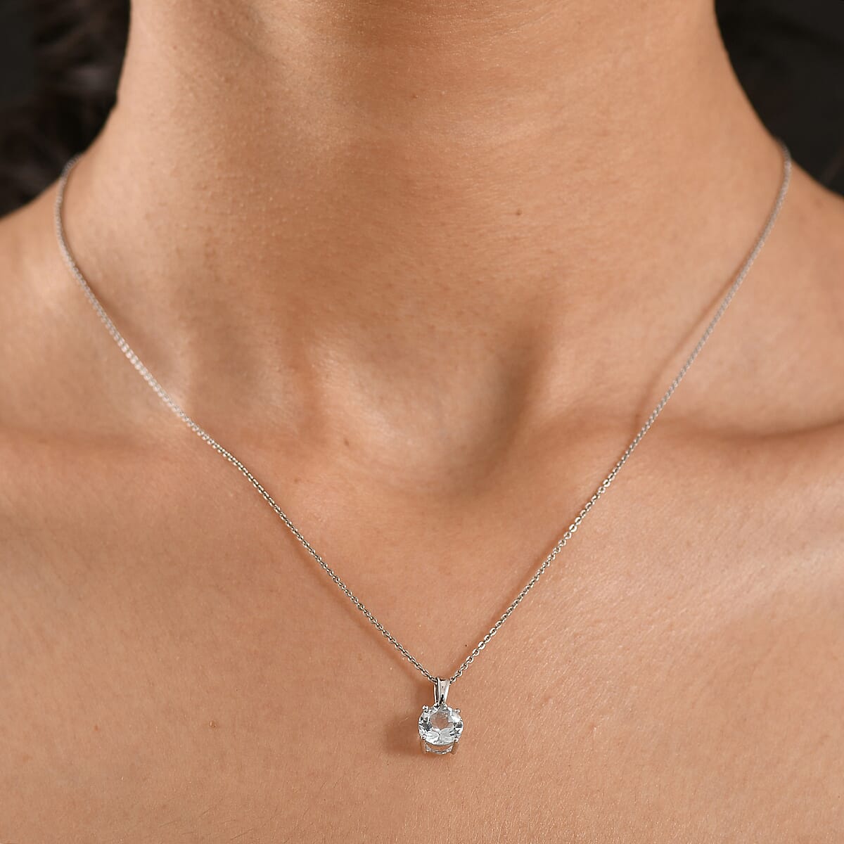 D'Joy Premium Mangoro Aquamarine 0.80 ctw Pendant Necklace (20 Inches) in Rhodium Over Sterling Silver image number 2