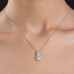 D'Joy Premium Mangoro Aquamarine and White Zircon 1.15 ctw Pendant Necklace in Rhodium Over Sterling Silver (20 Inches)