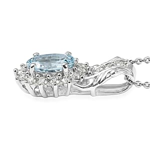 D'Joy Premium Mangoro Aquamarine and White Zircon 1.15 ctw Pendant Necklace in Rhodium Over Sterling Silver (20 Inches)