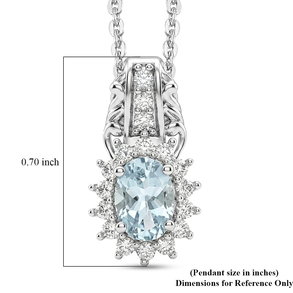 D'Joy Premium Mangoro Aquamarine and White Zircon 1.15 ctw Pendant Necklace in Rhodium Over Sterling Silver (20 Inches) image number 5