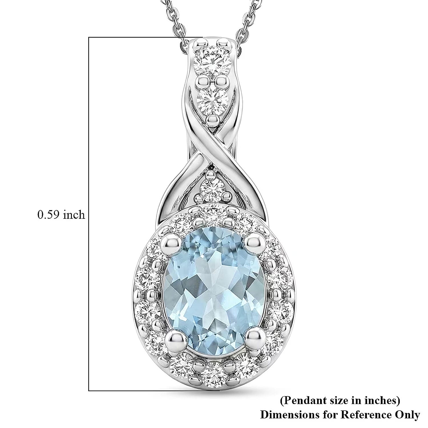 D'Joy Premium Mangoro Aquamarine and White Zircon 1.15 ctw Pendant Necklace in Rhodium Over Sterling Silver (20 Inches)