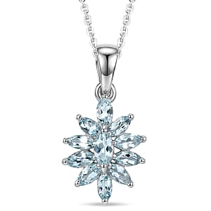 D'Joy Premium Mangoro Aquamarine 1.50 ctw Pendant Necklace (20 Inches) in Rhodium Over Sterling Silver