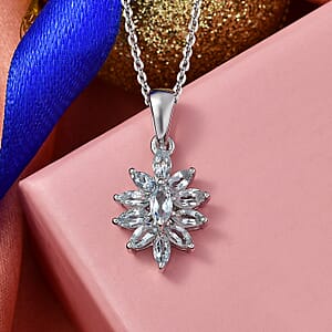 D'Joy Premium Mangoro Aquamarine 1.50 ctw Pendant Necklace (20 Inches) in Rhodium Over Sterling Silver