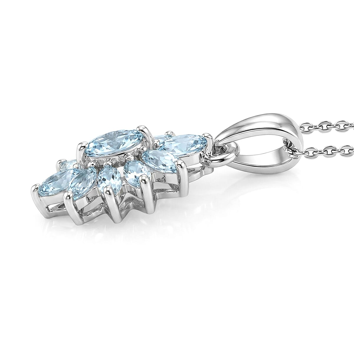 D'Joy Premium Mangoro Aquamarine 1.50 ctw Pendant Necklace (20 Inches) in Rhodium Over Sterling Silver image number 3