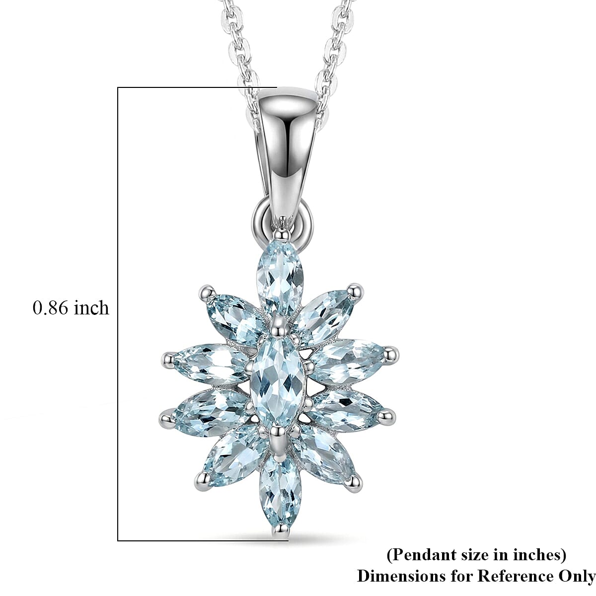 D'Joy Premium Mangoro Aquamarine 1.50 ctw Pendant Necklace (20 Inches) in Rhodium Over Sterling Silver image number 5