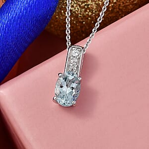 D'Joy Premium Mangoro Aquamarine and White Zircon 0.75 ctw Pendant Necklace (20 Inches) in Rhodium Over Sterling Silver