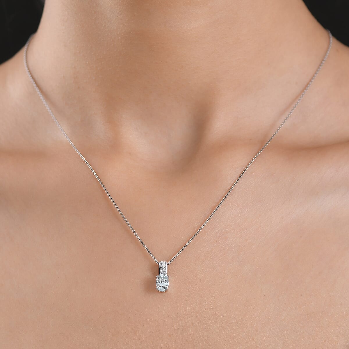 D'Joy Premium Mangoro Aquamarine and White Zircon 0.75 ctw Pendant Necklace (20 Inches) in Rhodium Over Sterling Silver image number 2