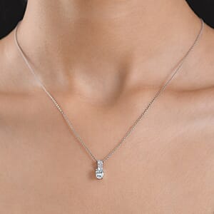 D'Joy Premium Mangoro Aquamarine and White Zircon 0.75 ctw Pendant Necklace (20 Inches) in Rhodium Over Sterling Silver