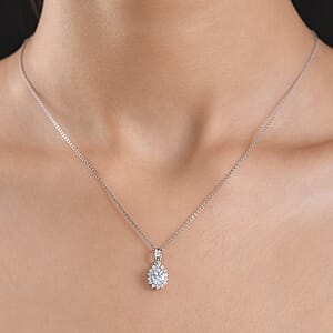 D'Joy Premium Mangoro Aquamarine and White Zircon 1.10 ctw Pendant Necklace (20 Inches) in Rhodium Over Sterling Silver