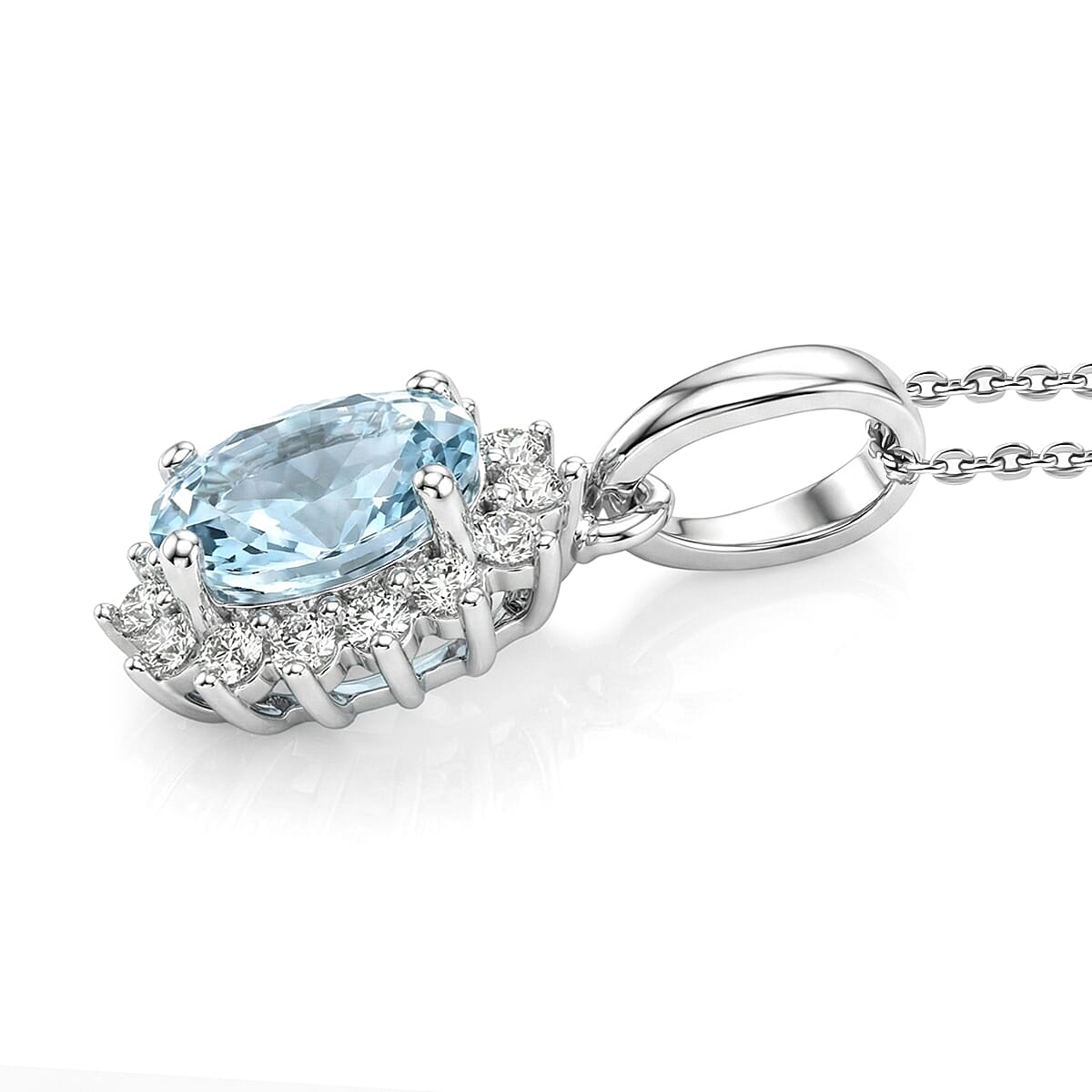 D'Joy Premium Mangoro Aquamarine and White Zircon 1.10 ctw Pendant Necklace (20 Inches) in Rhodium Over Sterling Silver image number 3
