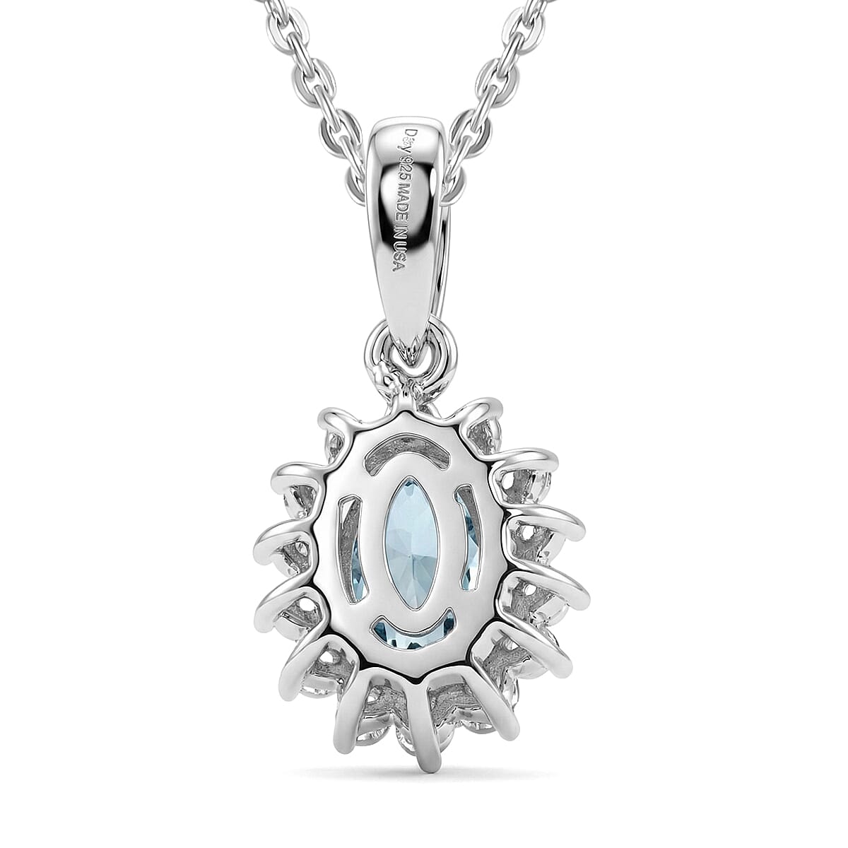 D'Joy Premium Mangoro Aquamarine and White Zircon 1.10 ctw Pendant Necklace (20 Inches) in Rhodium Over Sterling Silver image number 4