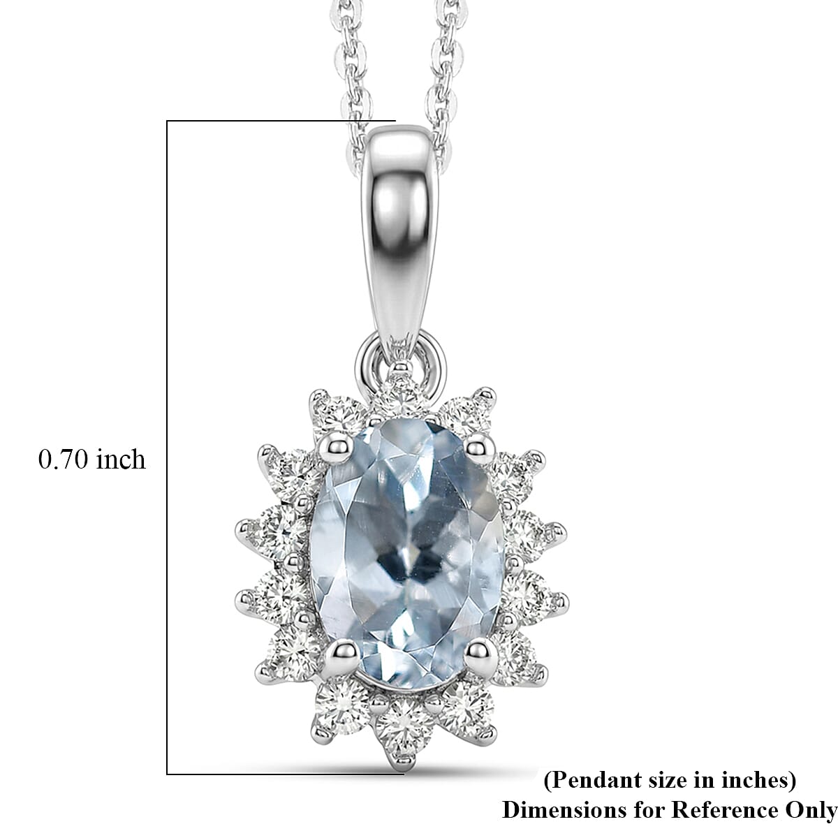 D'Joy Premium Mangoro Aquamarine and White Zircon 1.10 ctw Pendant Necklace (20 Inches) in Rhodium Over Sterling Silver image number 5