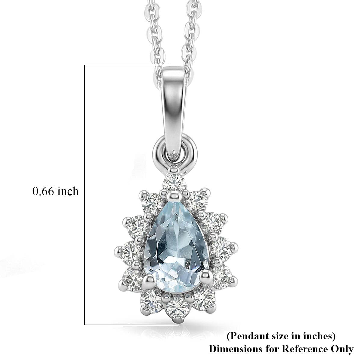 D'Joy Premium Mangoro Aquamarine and White Zircon 0.65 ctw Pendant Necklace (20 Inches) in Rhodium Over Sterling Silver image number 5