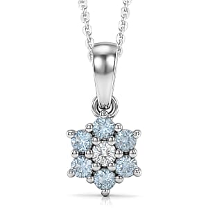 D'Joy Premium Mangoro Aquamarine and White Zircon 0.50 ctw Pendant Necklace (20 Inches) in Rhodium Over Sterling Silver