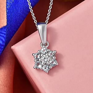 D'Joy Premium Mangoro Aquamarine and White Zircon 0.50 ctw Pendant Necklace (20 Inches) in Rhodium Over Sterling Silver