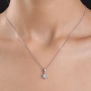 D'Joy Premium Mangoro Aquamarine and White Zircon 0.50 ctw Pendant Necklace (20 Inches) in Rhodium Over Sterling Silver