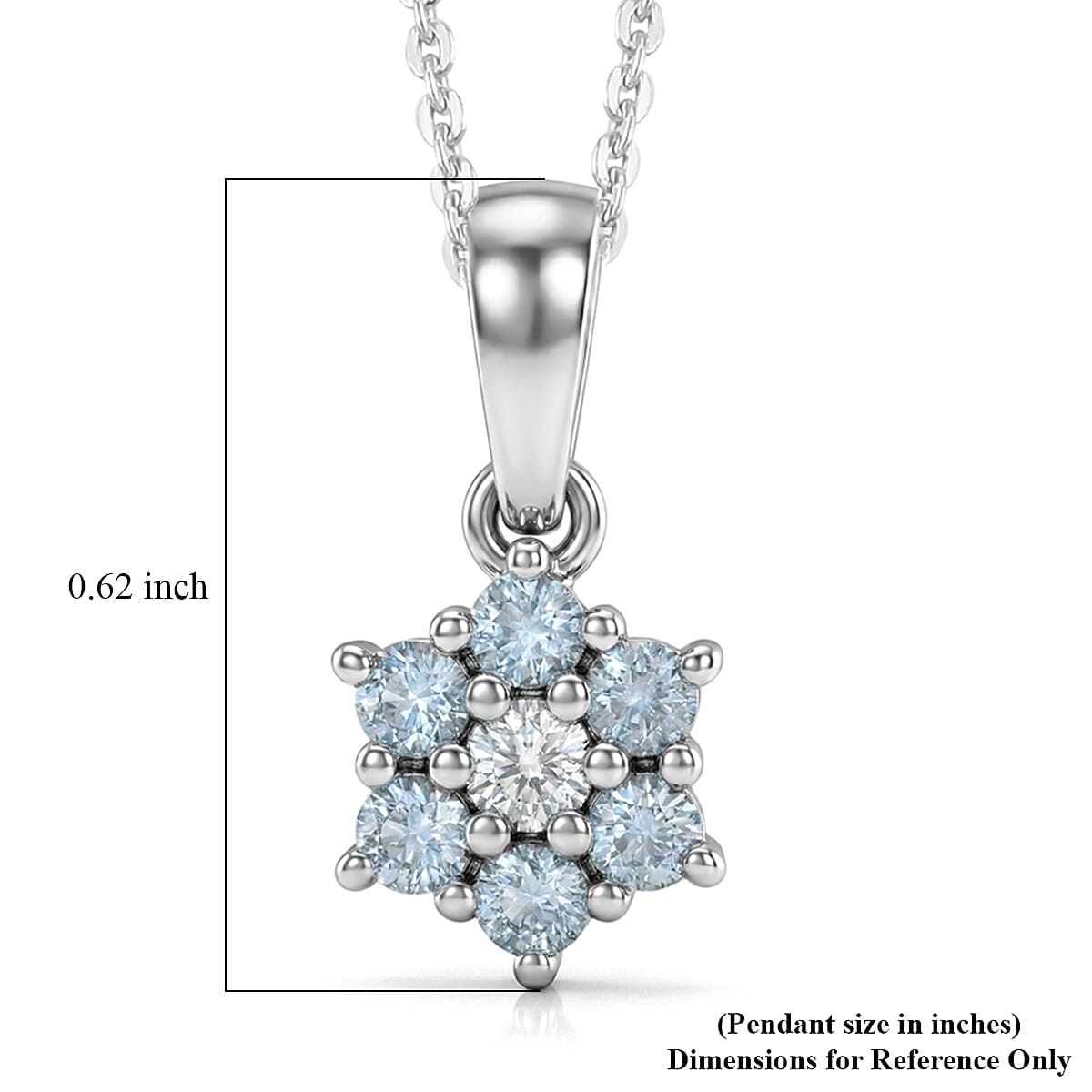 D'Joy Premium Mangoro Aquamarine and White Zircon 0.50 ctw Pendant Necklace (20 Inches) in Rhodium Over Sterling Silver image number 5