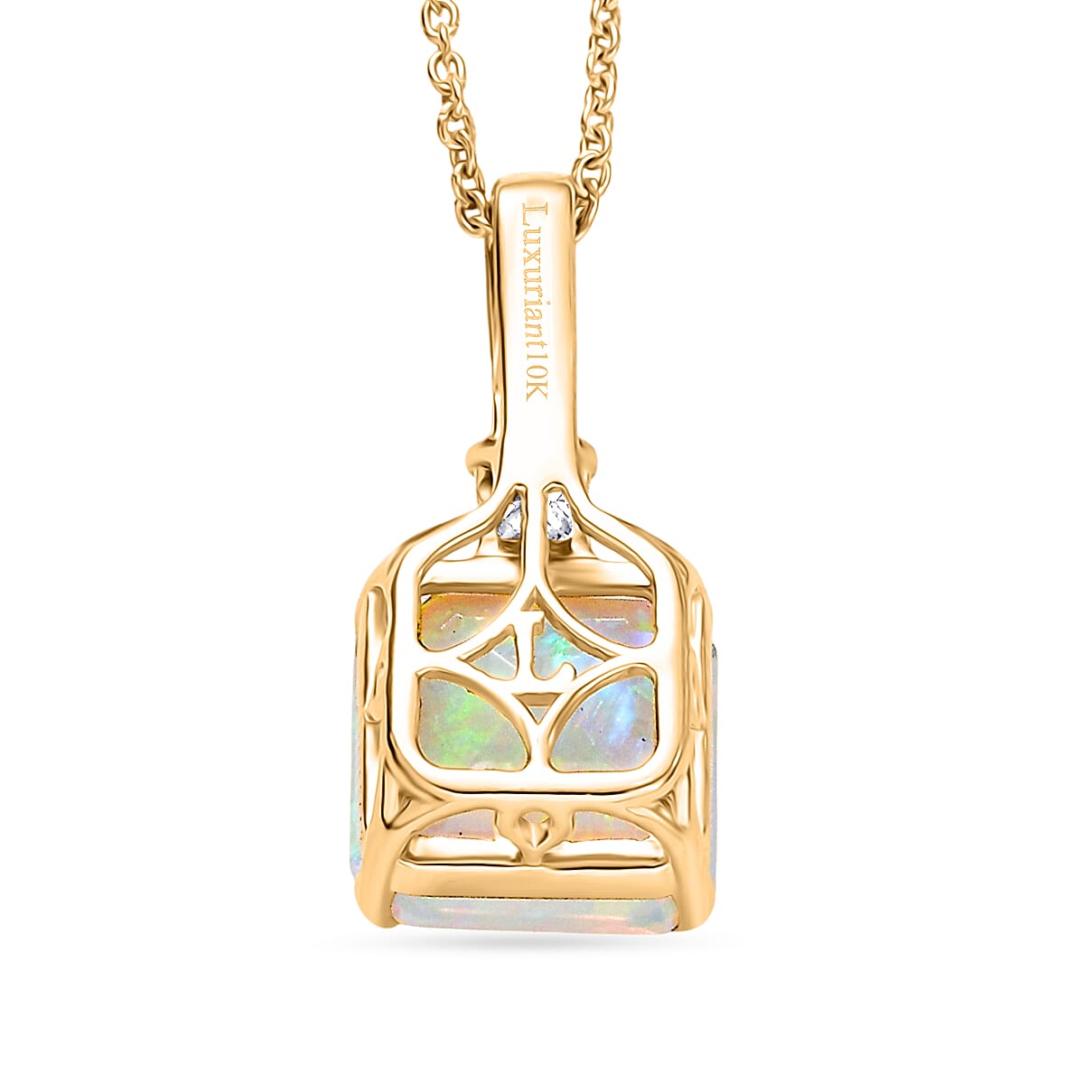 AAA Ethiopian Welo Opal and Luxuriant Lab Grown Diamond G-H SI 3.00 ctw Pendant Necklace in 10K Yellow Gold (20 Inches) image number 4