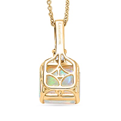 Certified & Appraised AAA Ethiopian Welo Opal and Luxuriant Lab Grown Diamond G-H SI 3.00 ctw Pendant Necklace in 10K Yellow Gold (20 Inches)