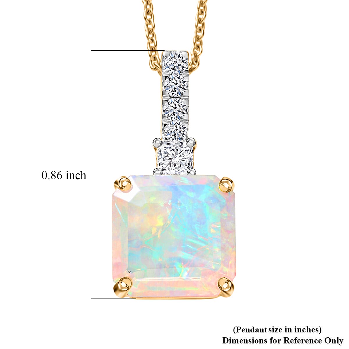 AAA Ethiopian Welo Opal and Luxuriant Lab Grown Diamond G-H SI 3.00 ctw Pendant Necklace in 10K Yellow Gold (20 Inches) image number 5