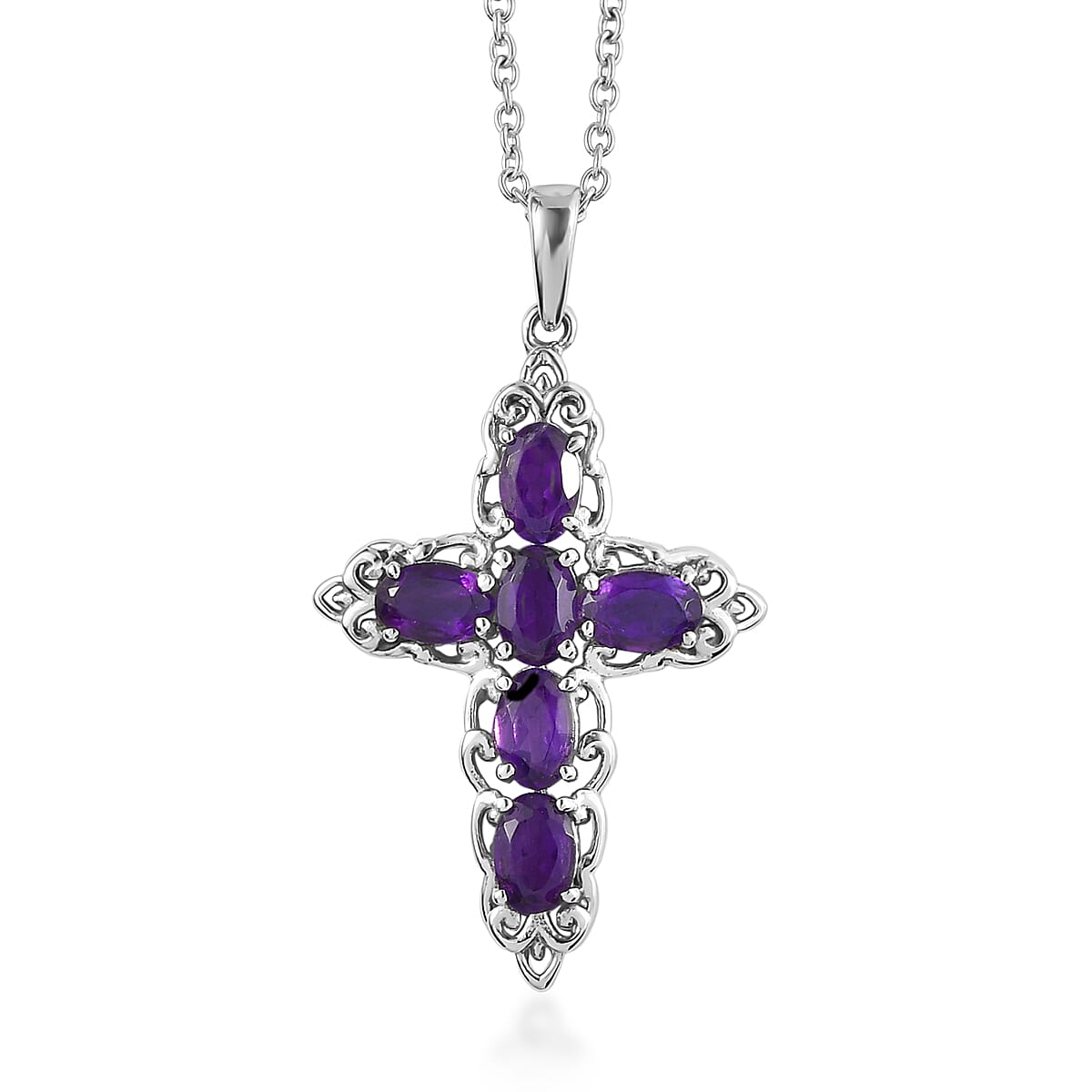 EverTrue African Amethyst 3.85 ctw Earrings and Pendant Necklace in Stainless Steel 20 Inches  image number 3