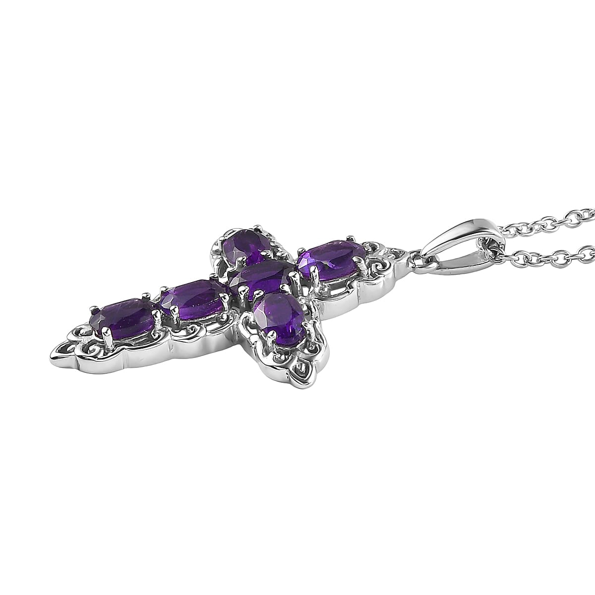 EverTrue African Amethyst 3.85 ctw Earrings and Pendant Necklace in Stainless Steel 20 Inches  image number 4