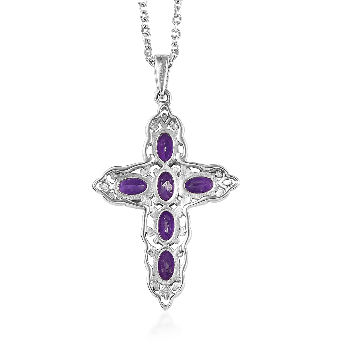 EverTrue African Amethyst 3.85 ctw Earrings and Pendant Necklace in Stainless Steel 20 Inches  image number 5
