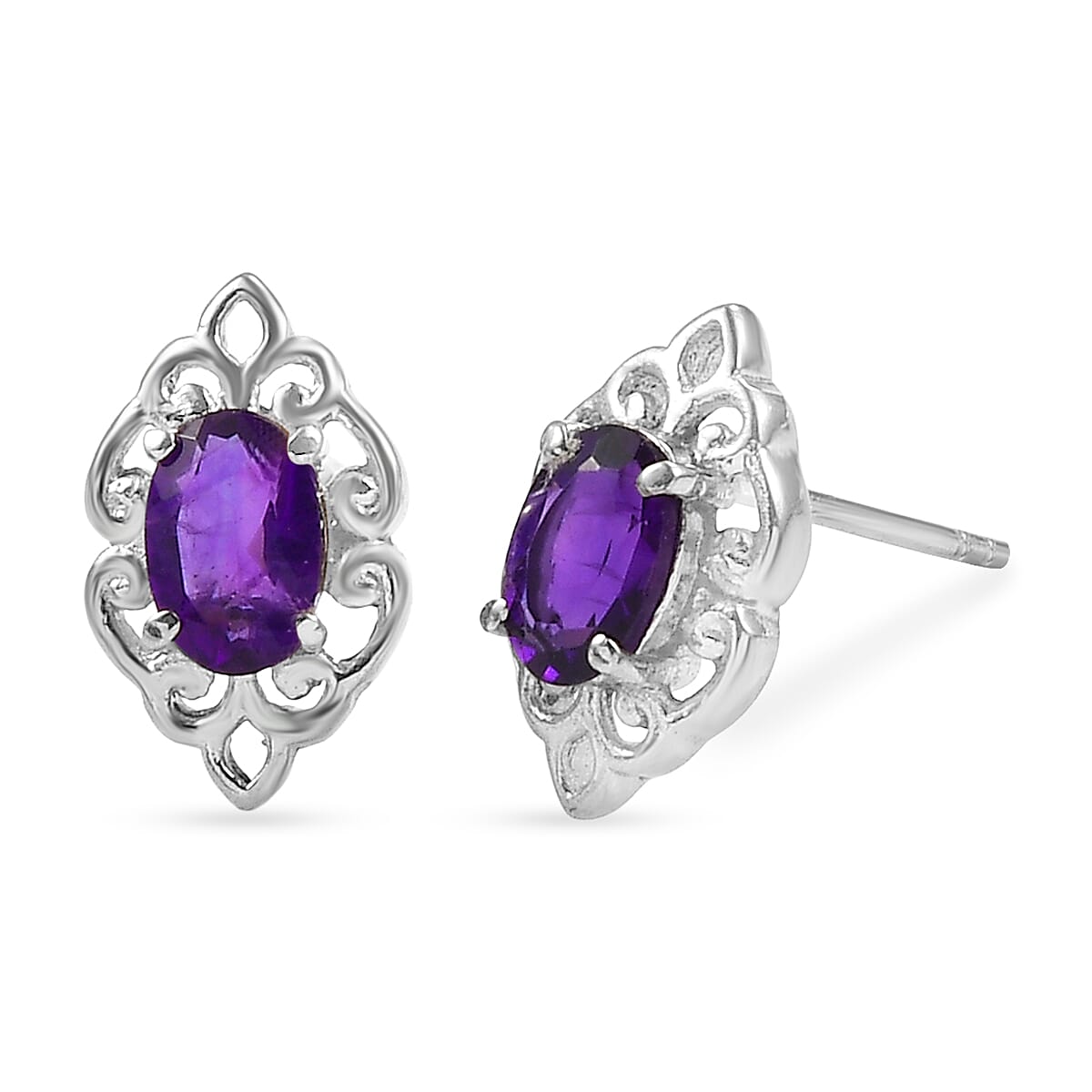 EverTrue African Amethyst 3.85 ctw Earrings and Pendant Necklace in Stainless Steel 20 Inches