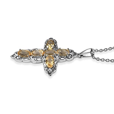 EverTrue Brazilian Citrine 3.60 ctw Earrings and Pendant Necklace in Stainless Steel 20 Inches