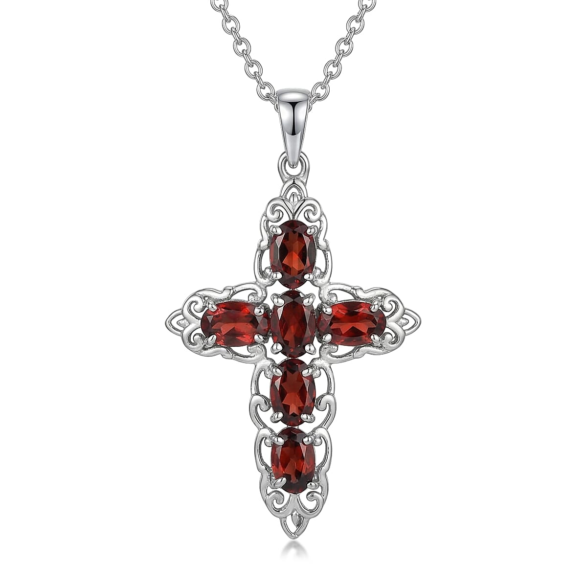 EverTrue Mozambique Garnet 4.50 ctw Earrings and Pendant Necklace in Stainless Steel 20 Inches