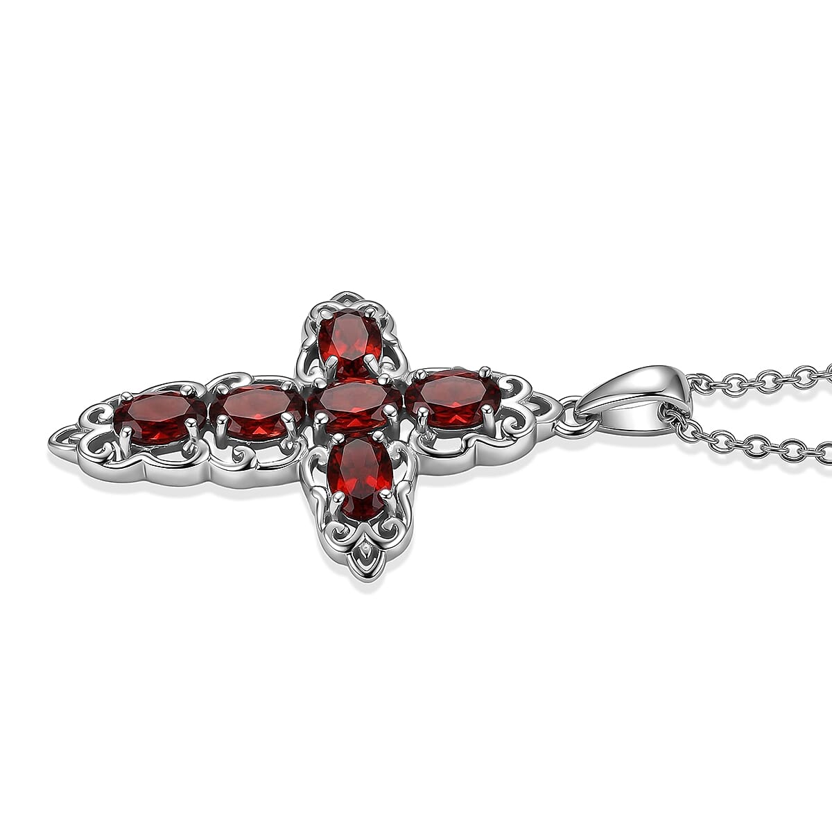EverTrue Mozambique Garnet 4.50 ctw Earrings and Pendant Necklace in Stainless Steel 20 Inches