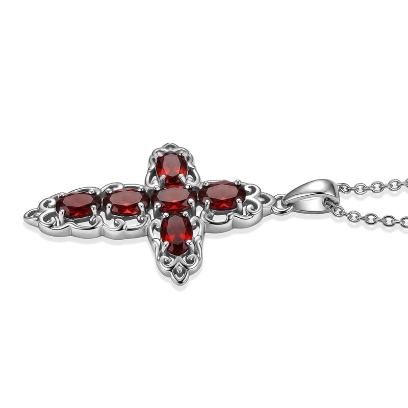 EverTrue Mozambique Garnet 4.50 ctw Earrings and Pendant Necklace in Stainless Steel 20 Inches