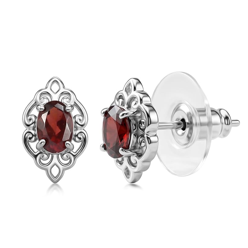EverTrue Mozambique Garnet 4.50 ctw Earrings and Pendant Necklace in Stainless Steel 20 Inches