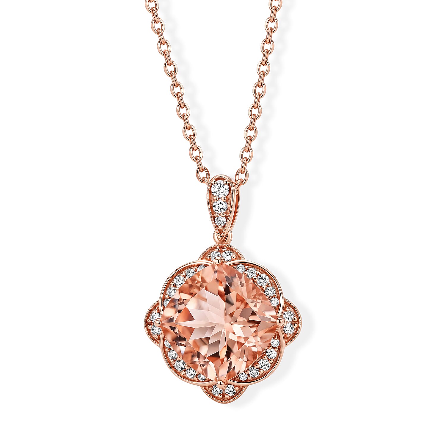 Luxoro AAA Marropino Morganite and G-H I2 Diamond 6.94 ctw Pendant Necklace