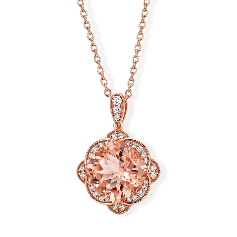 Luxoro AAA Marropino Morganite and G-H I2 Diamond 6.94 ctw Pendant Necklace