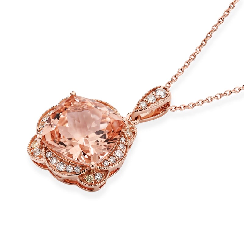 Luxoro AAA Marropino Morganite and G-H I2 Diamond 6.94 ctw Pendant Necklace