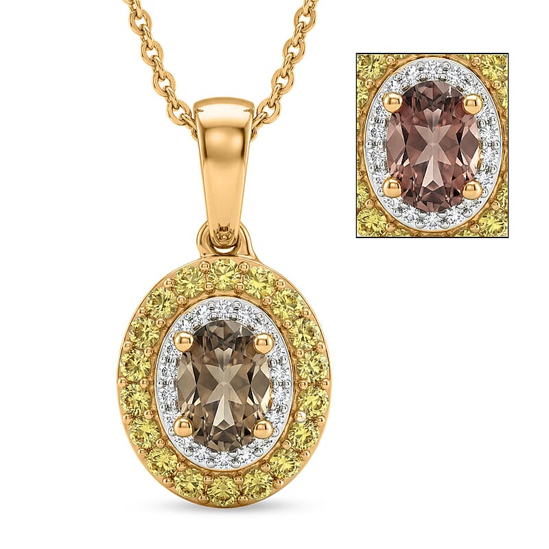D'Joy AAA Turkizite and Multi Gemstone 1.25 ctw Golden Aura Pendant Necklace in 18K Vermeil Yellow Gold Over Sterling Silver 20 Inches