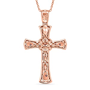 D'Joy Natural Pink and White Diamond 0.50 ctw Cross Pendant Necklace (20 Inches) in 18K Vermeil Rose Gold Over Sterling Silver