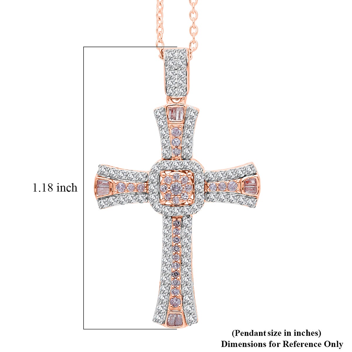 D'Joy Natural Pink and White Diamond 0.50 ctw Cross Pendant Necklace (20 Inches) in 18K Vermeil Rose Gold Over Sterling Silver