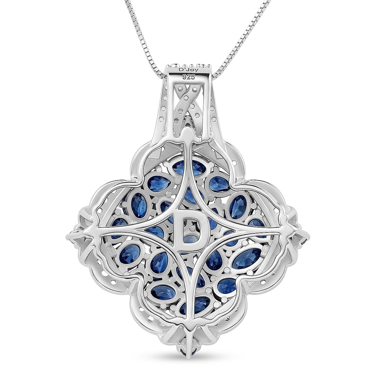 D'Joy Kanchanaburi Blue Sapphire and White Zircon 5.60 ctw Royal Color Cluster Pendant Necklace in Rhodium Over Sterling Silver (20 Inches)