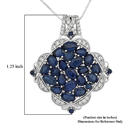 D'Joy Kanchanaburi Blue Sapphire and White Zircon 5.60 ctw Royal Color Cluster Pendant Necklace in Rhodium Over Sterling Silver (20 Inches)