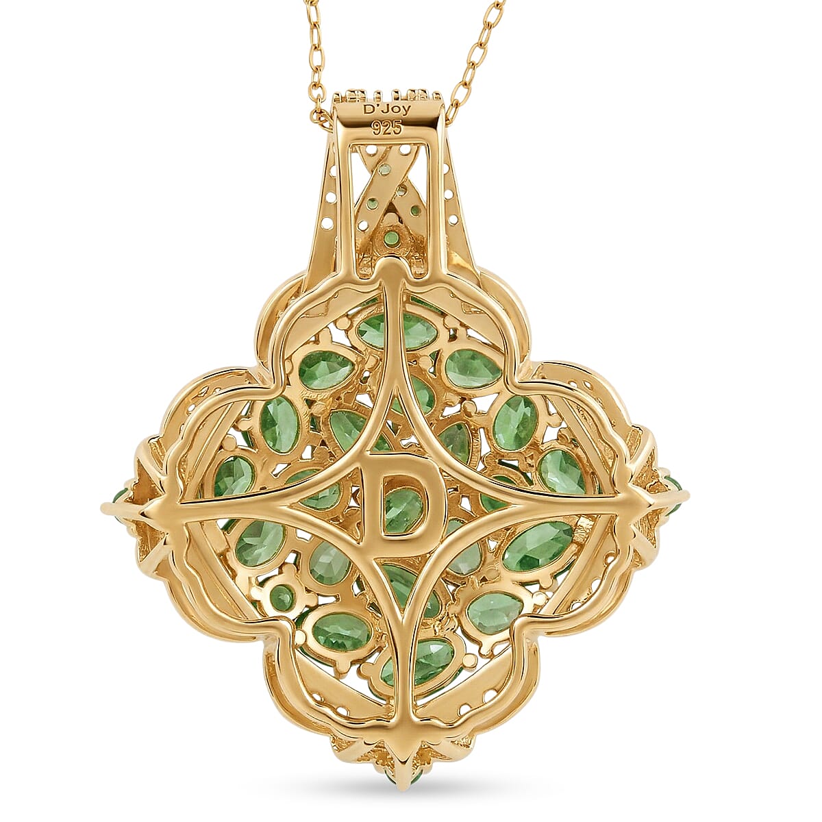 D'Joy Tsavorite Garnet and White Zircon 4.60 ctw Royal Color Cluster Pendant Necklace in 18K Vermeil Yellow Gold Over Sterling Silver 20 Inches