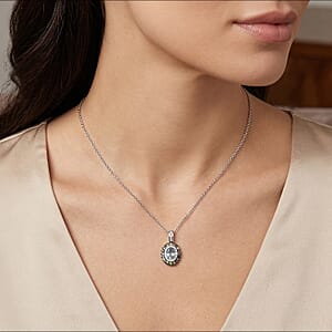 D'Joy Santa Maria Aquamarine and Multi Diamond 1.15 ctw Pendant Necklace in Rhodium Over Sterling Silver 20 Inches 