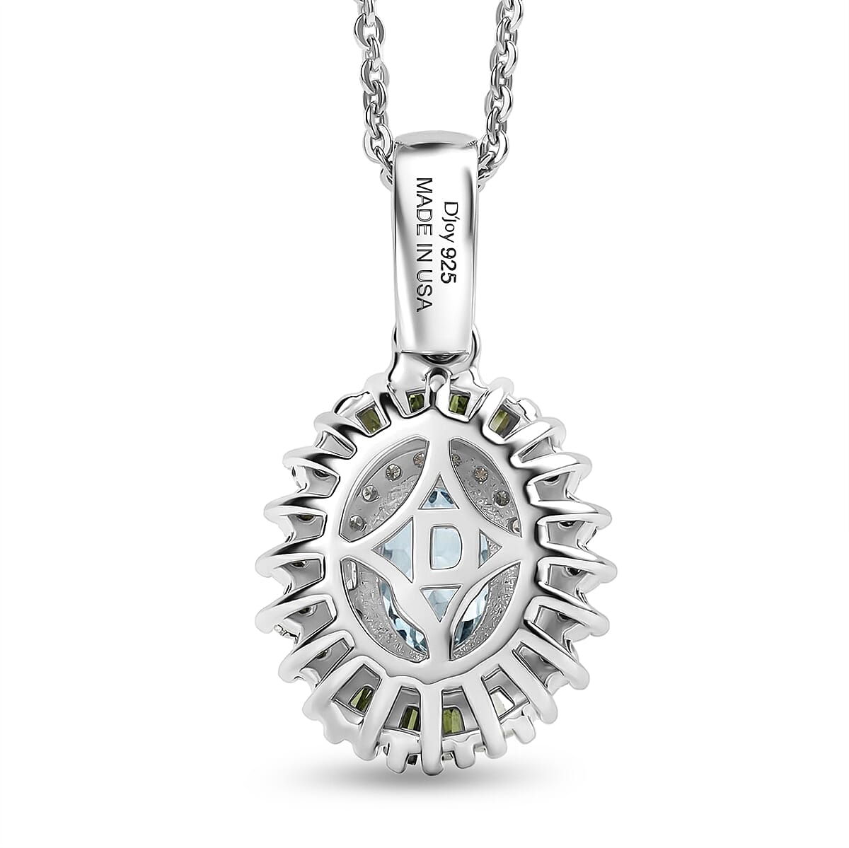 D'Joy Santa Maria Aquamarine and Multi Diamond 1.15 ctw Pendant Necklace in Rhodium Over Sterling Silver 20 Inches