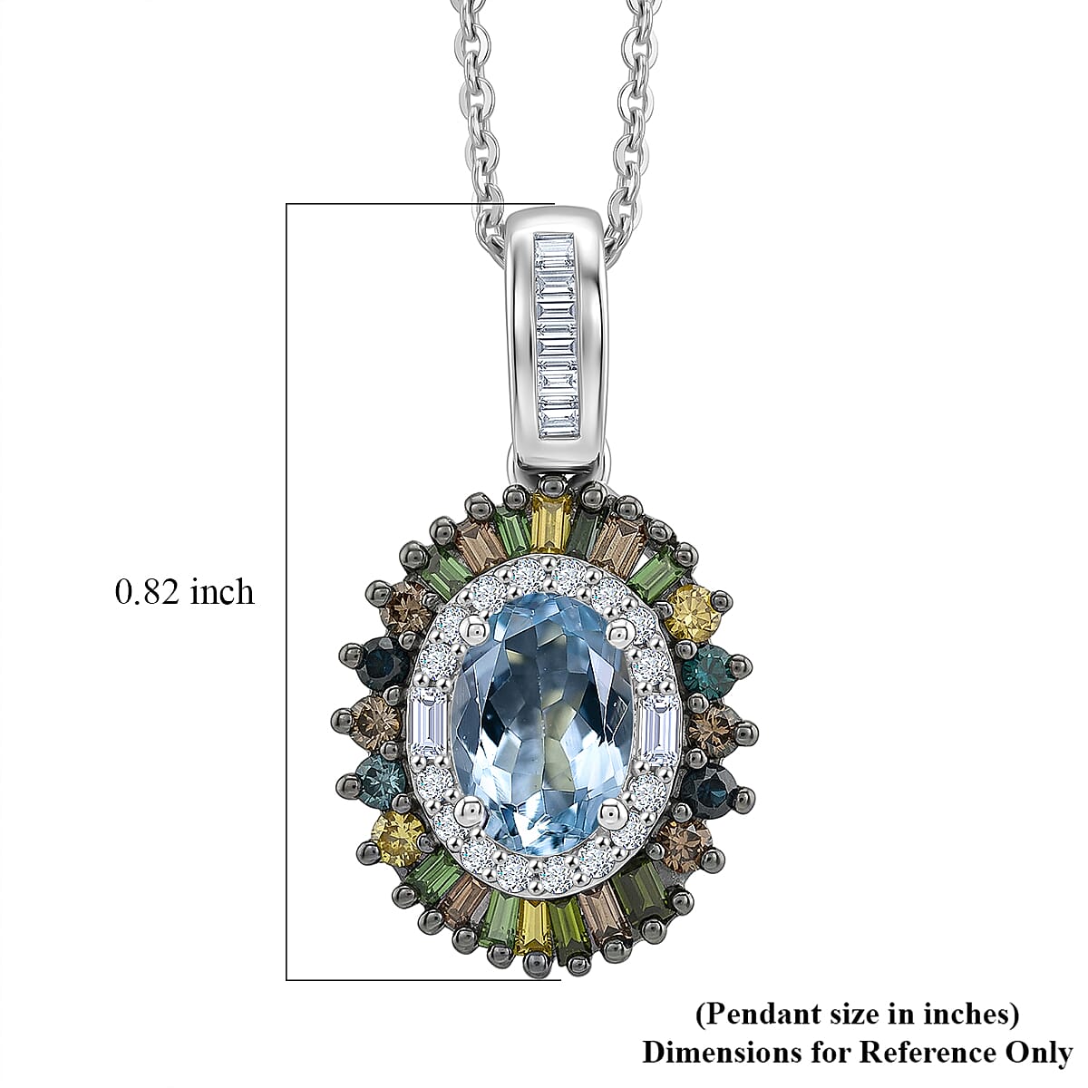 D'Joy Santa Maria Aquamarine and Multi Diamond 1.15 ctw Pendant Necklace in Rhodium Over Sterling Silver 20 Inches
