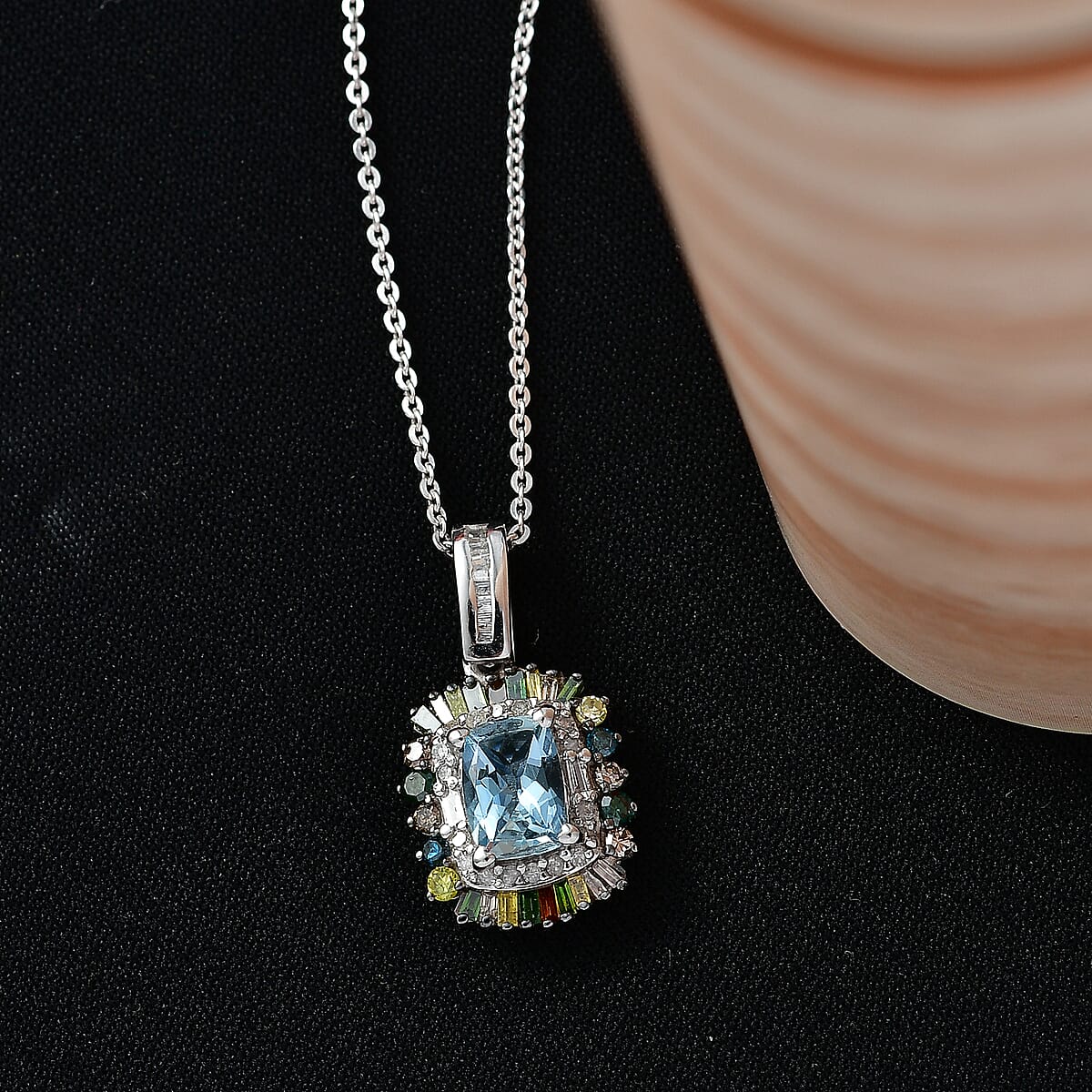 D'Joy Santa Maria Aquamarine and Multi Diamond 1.25 ctw Pendant Necklace in Rhodium Over Sterling Silver 20 Inches  image number 1