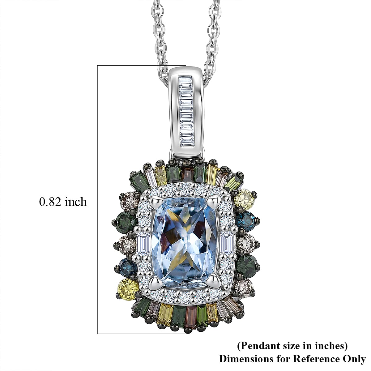 D'Joy Santa Maria Aquamarine and Multi Diamond 1.25 ctw Pendant Necklace in Rhodium Over Sterling Silver 20 Inches  image number 6